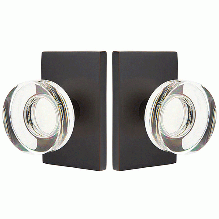 Emtek Modern Disc Crystal Door Knob Set With Modern Rectangular Rosette (Several Finish Options) EMTEK