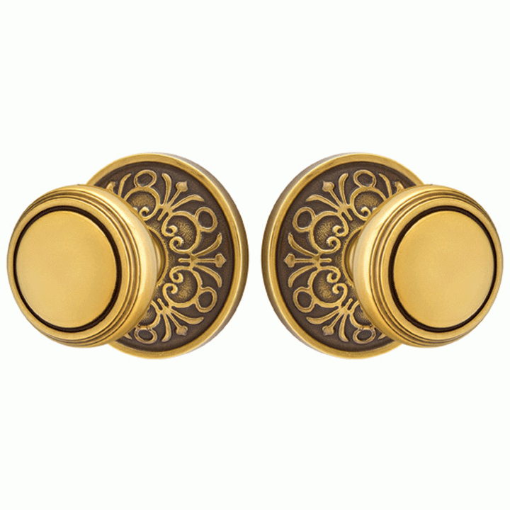 Solid Brass Norwich Door Knob Set With Lancaster Rosette (Several Finish Options) EMTEK