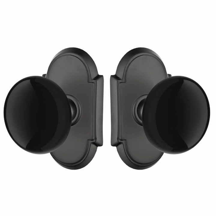 EMTEK Black Porcelain Ebony Door Knob Set With # 8 Rosette
