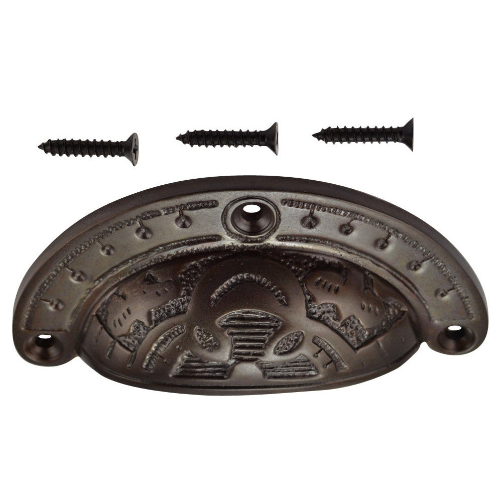 4 Inch Overall (3 1/2 Inch c-c) Solid Brass Decorative Cup Pull