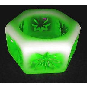 Set of 4 Salt Cellars - Vaseline Opalescent Hexagonal Open Salt Cellar COPPER MOUNTAIN HARDWARE