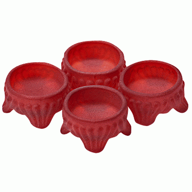 Red Frosted Glass Salt Cellar Set of 4 - Caprice Pattern (Cambridge Glass) COPPER MOUNTAIN HARDWARE