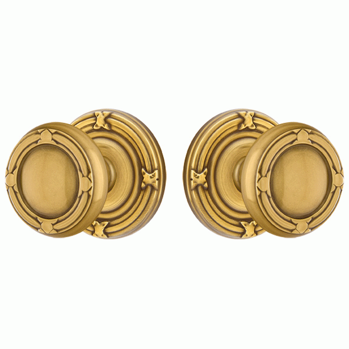 EMTEK Solid Brass Ribbon & Reed Door Knob Set With Ribbon & Reed Rosette