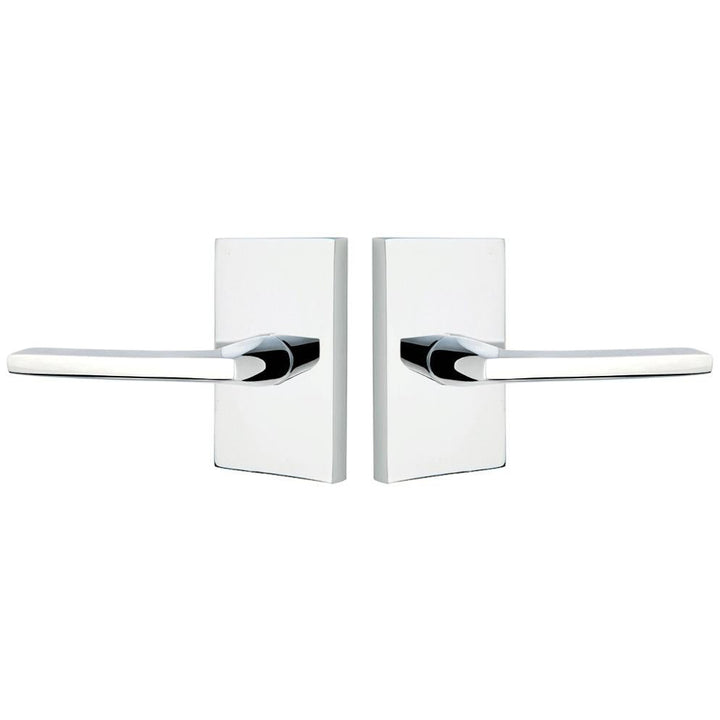 Brass Modern Hardware - Passage Helios Right Handed Door Lever with Modern Rectangular Rosette in Polished Nickel - 5112HLORHUS14 - Emtek Hardware EMTEK