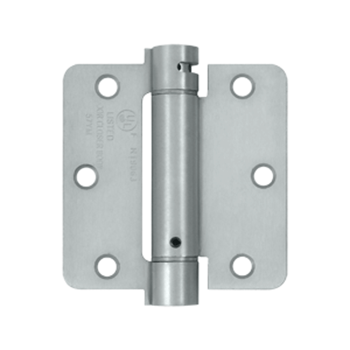 3 1/2 Inch x 3 1/2 Inch Steel Spring Hinge (1/4 Radius Corner, Brushed Chrome Finish) DELTANA