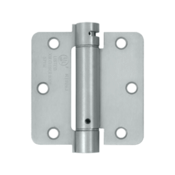 3 1/2 Inch x 3 1/2 Inch Steel Spring Hinge (1/4 Radius Corner, Brushed Chrome Finish) DELTANA
