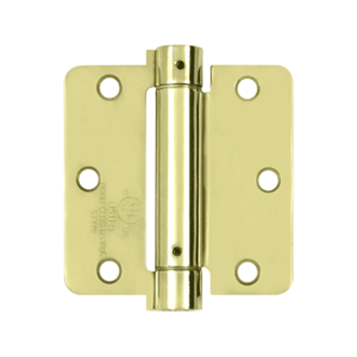 3 1/2 Inch x 3 1/2 Inch Steel Spring Hinge (1/4 Radius Corner, Polished Brass Finish) DELTANA