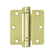 3 1/2 Inch x 3 1/2 Inch Steel Spring Hinge (1/4 Radius Corner, Polished/Brushed Brass Finish) DELTANA