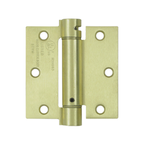 3 1/2 Inch x 3 1/2 Inch Steel Spring Hinge (Square Corner, Brushed Brass Finish) DELTANA