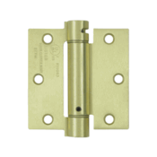 3 1/2 Inch x 3 1/2 Inch Steel Spring Hinge (Square Corner, Brushed Brass Finish) DELTANA