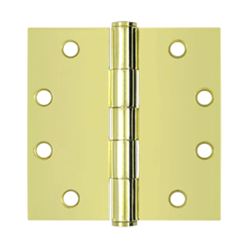 4 1/2 Inch x 4 1/2 Inch Heavy Duty Steel Hinge (Square Corner, Polished Brass Finish) DELTANA