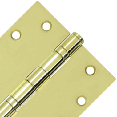 4 1/2 Inch x 4 1/2 Inch Non-Removable Pin Steel Hinge (Square Corner, Polished Brass Finish) DELTANA