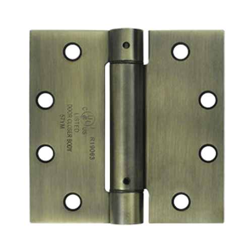 4 1/2 Inch x 4 1/2 Inch Steel Spring Hinge (Square Corner, Antique Brass Finish) DELTANA