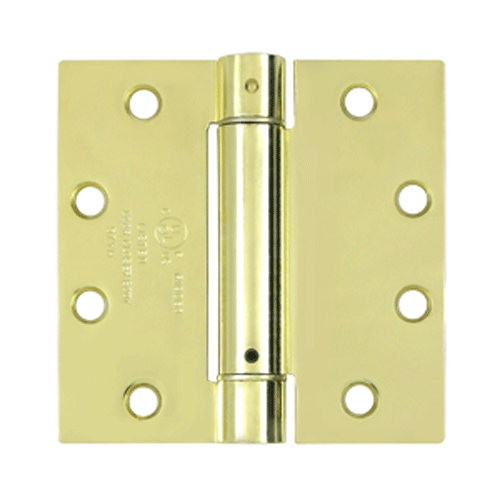 4 1/2 Inch x 4 1/2 Inch Steel Spring Hinge (Square Corner, Polished Brass Finish) DELTANA