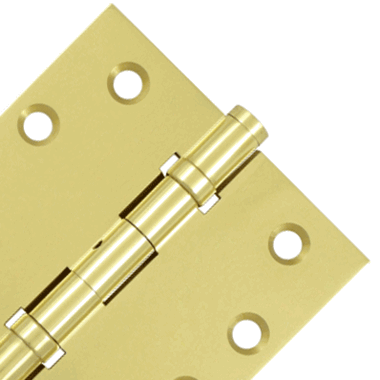 4 Inch X 4 Inch Ball Bearing Hinge Interchangeable Finials (Square Corner, Polished Brass Finish) DELTANA