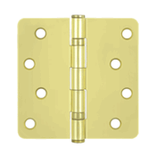 4 Inch x 4 Inch Ball Bearing Steel Hinge (1/4 Radius Corner, Polished Brass Finish) DELTANA
