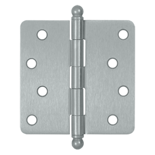4 Inch x 4 Inch Ball Tip Steel Hinge (1/4 Radius Corner, Brushed Chrome Finish) DELTANA