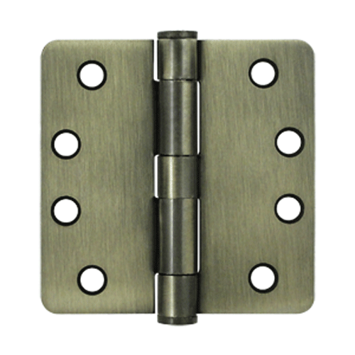 4 Inch x 4 Inch Heavy Duty Steel Hinge (1/4 Radius Corner, Antique Brass Finish) DELTANA