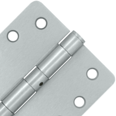 4 Inch x 4 Inch Non-Removable Pin Steel Hinge (1/4 Radius Corner, Brushed Chrome Finish) DELTANA