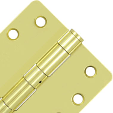 4 Inch x 4 Inch Non-Removable Pin Steel Hinge (1/4 Radius Corner, Polished Brass Finish) DELTANA