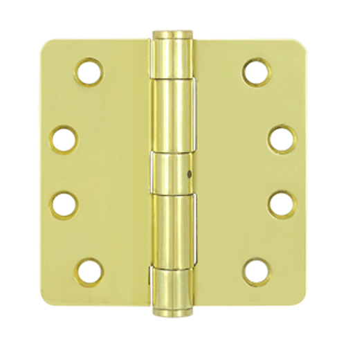 4 Inch x 4 Inch Non-Removable Pin Steel Hinge (1/4 Radius Corner, Polished Brass Finish) DELTANA