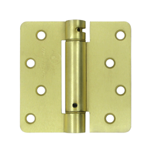 4 Inch x 4 Inch Steel Spring Hinge (1/4 Radius Corner, Brushed Brass Finish) DELTANA