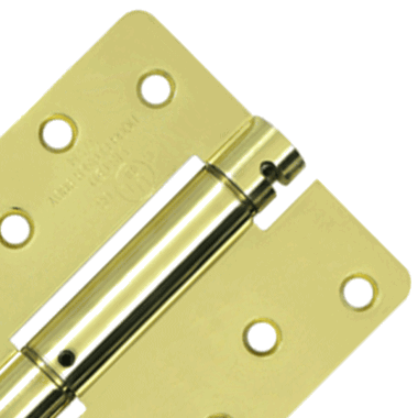 4 Inch x 4 Inch Steel Spring Hinge (1/4 Radius Corner, Polished Brass Finish) DELTANA