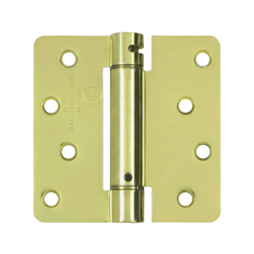 4 Inch x 4 Inch Steel Spring Hinge (1/4 Radius Corner, Polished/Brushed Brass Finish) DELTANA