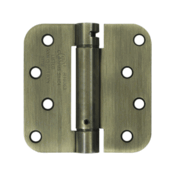 4 Inch x 4 Inch Steel Spring Hinge (5/8 Radius Corner, Antique Brass Finish) DELTANA