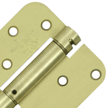 4 Inch x 4 Inch Steel Spring Hinge (5/8 Radius Corner, Brushed Brass Finish) DELTANA