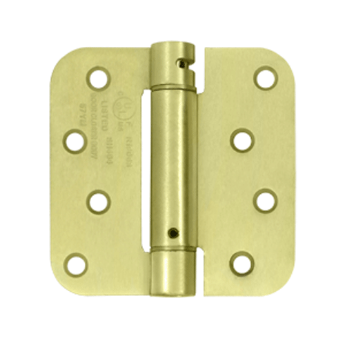 4 Inch x 4 Inch TT Steel Spring Hinge (5/8 Radius Corner, Brushed Brass Finish) DELTANA