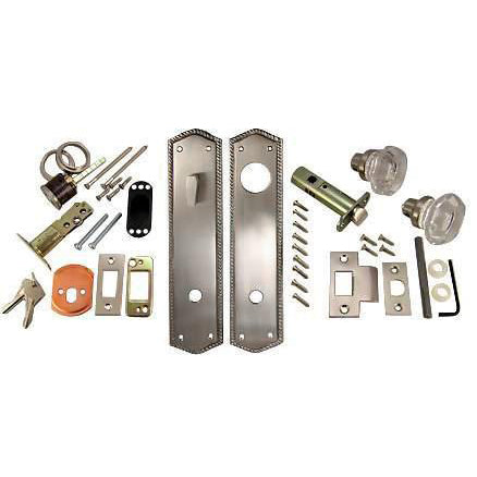Georgian Roped Entryway Set (Satin Nickel Finish) Crystal Knobs COPPER MOUNTAIN HARDWARE